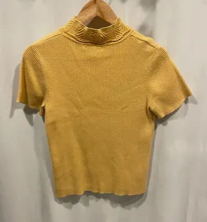Christopher & Banks Vintage 90’s-y2k buttercup ribbed scallop knit mock neck short sleeve sweater thumbnail 1
