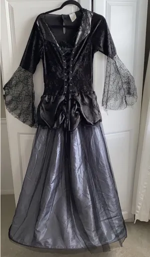 Gothic Whimsigoth Vampire Bride Witch Hooped Gown Dress Jrs. Large 12-14 thumbnail 2
