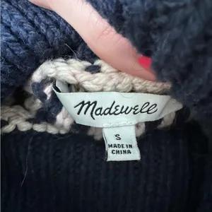 Madewell Brookdale Fair Isle Turtleneck Sweater Navy Orange Fall Small Autumn thumbnail 6
