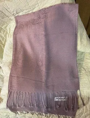 100% Pashmina Beautiful Taupe Shade with Intricate Design 48”x73” thumbnail 1