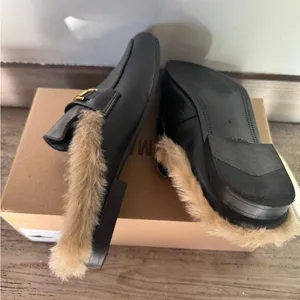 Steve Madden Black Leather Fur-Lined Mule with Gold Horsebit thumbnail 4