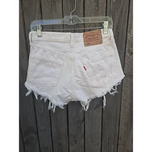 Levi’s 501 Vintage Cut Off Shorts White Distressed Made in USA High Rise W30 Wm thumbnail 2