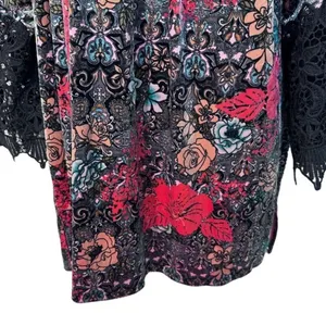 Ali Miles Crashed Velvet Tunic 1X floral Logenlook lace details sleeves thumbnail 6