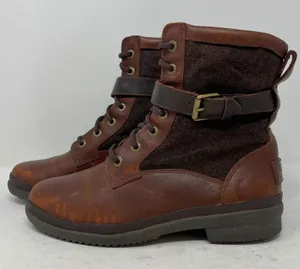 UGG Kesey Brown Leather Felt Lace Up Zip Buckle Harness Boots 6 thumbnail 1