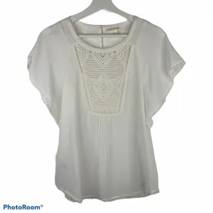 Anthropologie Meadow Rue XS Top Sheer Lace Blouse Short Sleeve Oversized Preppy thumbnail 2