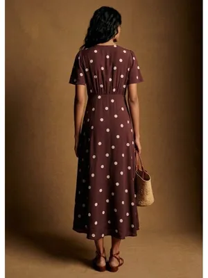 NWT Sezane Solia in Chocolate Ecru Polka Dot Silk Maxi Shirt Dress 38 / US 6 thumbnail 3