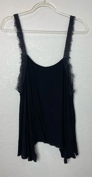 Free People Intimately Black Lace-Trim Camisole with Hanker-chief Hem Size L thumbnail 1