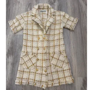Zara Women Cream Yellow‎ Plaid Tweed Double Breasted Dress Gold Buttons Small thumbnail 2