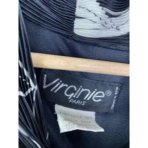Virginie Paris Vintage Black White Printed Pleated Dress Women's Size‎ 14-16 thumbnail 8