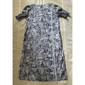Chico's Blue Veil Snake Print Smocked Puff Sleeve Midi Dress W/ Pockets Size 0 thumbnail 10