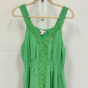 April Cornell Gauze Crochet Lace Trim Tiered Midi Dress Cotton‎ Green Women's M thumbnail 3