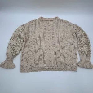 Elegant tan boho lace crochet sweater thumbnail 5