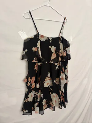 A New Day M Floral Tiered Cami Dress Black Cream Spaghetti Strap NWT(A922) thumbnail 2