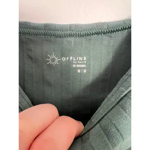 OFFLINE by Aerie Med OG Rib Crop‎ Top Forest Green Square Neck Athleisure Preppy thumbnail 2