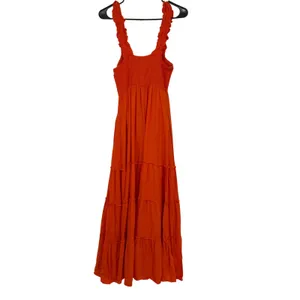 Lucy Paris Orange Smocked Tiered Maxi Dress‎ Ruffle Straps Linen Blend Small thumbnail 2