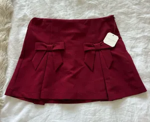 Altar'd State Burgundy Bow-Accent Mini Skirt thumbnail 1