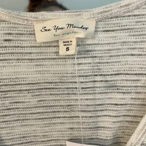 See You Monday Short‎ Sleeve Wrap Dress Gray Striped Drawstring Waist Size S thumbnail 3