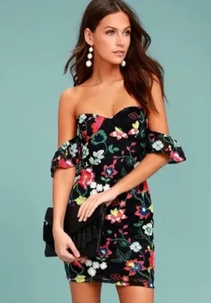Lulus Black Embroidered Floral Dress thumbnail 1