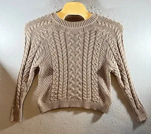 1272 | Aerie Cable Knit Chunky Pullover Cottagecore‎ Boho Sweater Tan Womens XS thumbnail 1