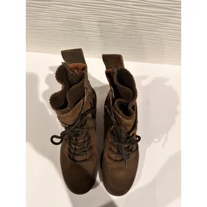 Zodiac Combat Boots Womens 10 Brown Excellent Suede Knit Collar Lug Sole Lace Up thumbnail 6