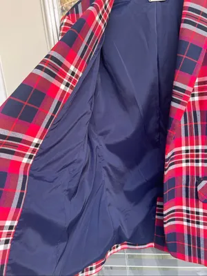 Trina Turk Plaid Blazer Red Muli Size 6 thumbnail 3