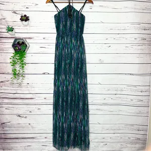 Gianni Bini Green & Blue Rhinestone Embellished Halter Top Maxi Dress Size 0 XS thumbnail 3