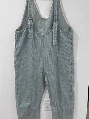 Free People Striped Denim Overalls XL Railroad Utility Workwear Baggy thumbnail 5