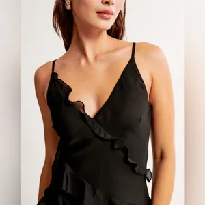 Abercrombie & Fitch Draped Ruffle Maxi Dress in Black Size Large New with tag thumbnail 5