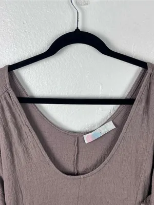 FREE PEOPLE Bayside Tan Scoop Neck Drop Waist Side Pouch Pockets Dress Large thumbnail 5