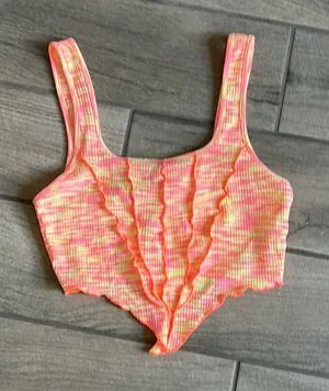 Bershka Neon Pink and Yellow Striped Top thumbnail 1
