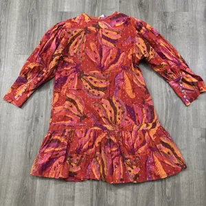 Farm Rio Dress Women's Size Large Red Banana Juice Boho Puff Sleeve Tie Mini thumbnail 4