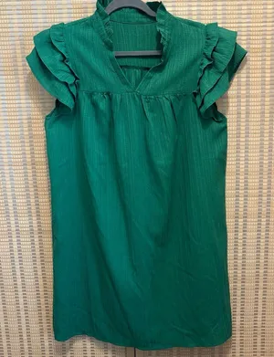 Green Ruffled Sleeveless Dress thumbnail 1