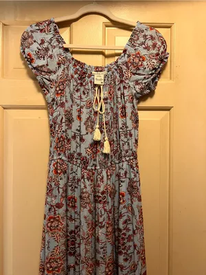 American Rag Light Blue Floral Maxi Dress with Rust Accents thumbnail 5