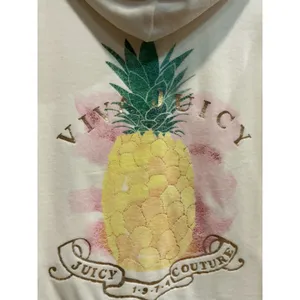 Juicy Couture‎ Y2K Cream Velour Zip Hoodie Pineapple Graphic Gold J Zip Medium thumbnail 3