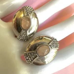 Alex Nicole by 1928 silver tone rose quartz vintage clip on earrings thumbnail 8