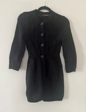 Vintage Y2K Black Babydoll Crochet Knit Cardigan Sweater Small Button Front thumbnail 1