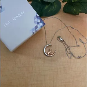 Fox and Crescent Moon Sterling Silver and Rose Gold Necklace thumbnail 3