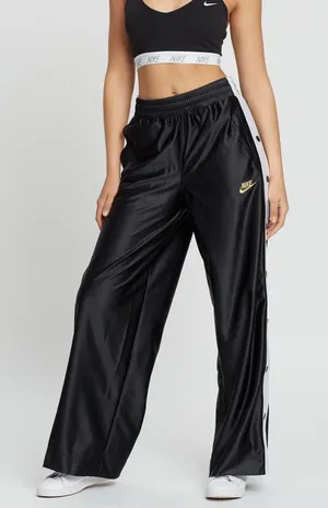Nike Glam Dunk Popper Pants Black Satin Snap Side‎ Wide Leg XS CI9972-010 thumbnail 1