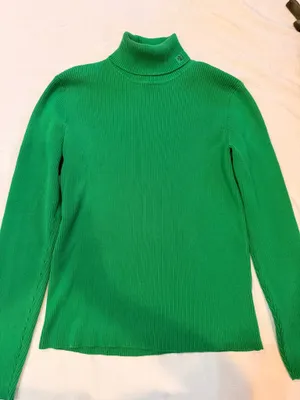 Lauren Ralph Lauren RL Logo Green Ribbed Cotton Turtleneck Sweater Women’s Medium thumbnail 1