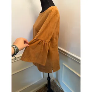 Sail to Sable STS Faux Suede 3/4 Ruffle Bell Sleeve Top Camel Brown Boho Western thumbnail 5