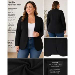 SHEIN Black Open Front Blazer Stretch Scalloped Hem Jacket thumbnail 4