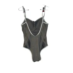 Aerie Women's Swimsuit One Piece Low Back Stripe Padded Stretch Beige Medium NWT thumbnail 6