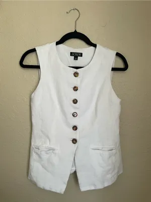 J. Crew Cutaway Vest Top Linen Size 2 White Quiet Luxury Sophisticated thumbnail 3