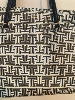 Tory Burch Black and White Signature Geometric Tote thumbnail 4