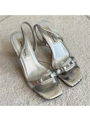 Mister Lovers Silver Slingback Heels Clear PVC Rhinestone Y2K Square Toe Sandals thumbnail 2