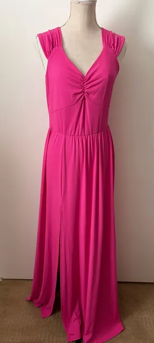 SHEIN Fuchsia Ruched V-Neck Sleeveless Maxi Dress thumbnail 1