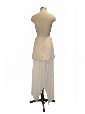 Patchwork Asymmetrical Pleated Buttoned Midi Skirt by COMMENSE. thumbnail 5