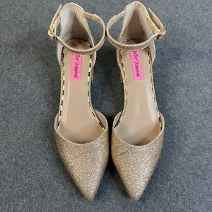 Betsey Johnson Heels Womens Gold Glitter Sz 6 Ankle Strap Pointed Toe Pump *Flaw thumbnail 4