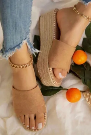 Bamboo Tan Strap Espadrille Wedge thumbnail 1