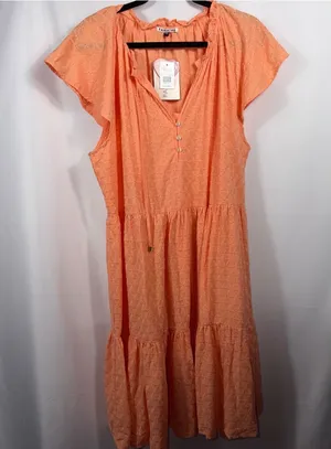 Fairhope Coral Eyelet Midi Dress XXL NWT Boho thumbnail 1